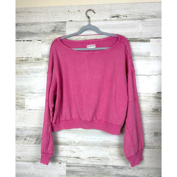 We The Free Women’s XS Pink Waffle Knit Long Sleeve Pullover Crop Top NEW - Picture 3 of 7